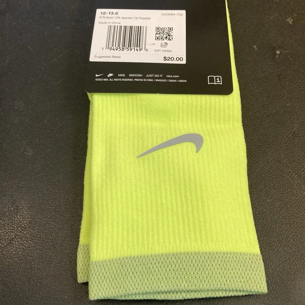 Nike Spark Running Lightweight DRI-FIT Crew Socks Volt/Neon Sz 12-13.5 Men 1pair